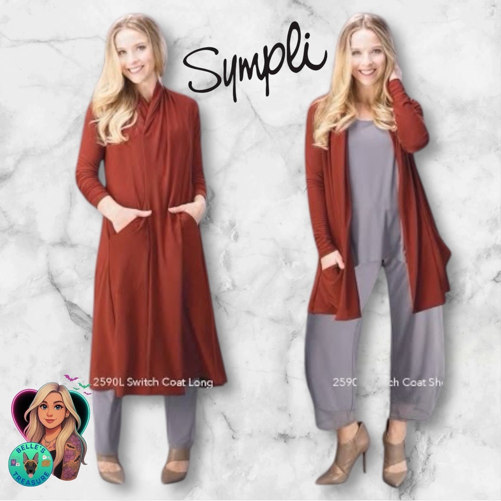 Sympli Women's 10 Switch Coat Short Rust Orange Waterfall Duster Cardigan‎ Top